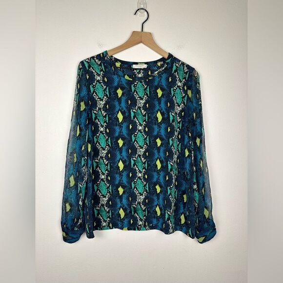 Equipment Femme Blue Multicolor 100% Silk Snake Print Blouse Top Women’s Sz M - Picture 5 of 7